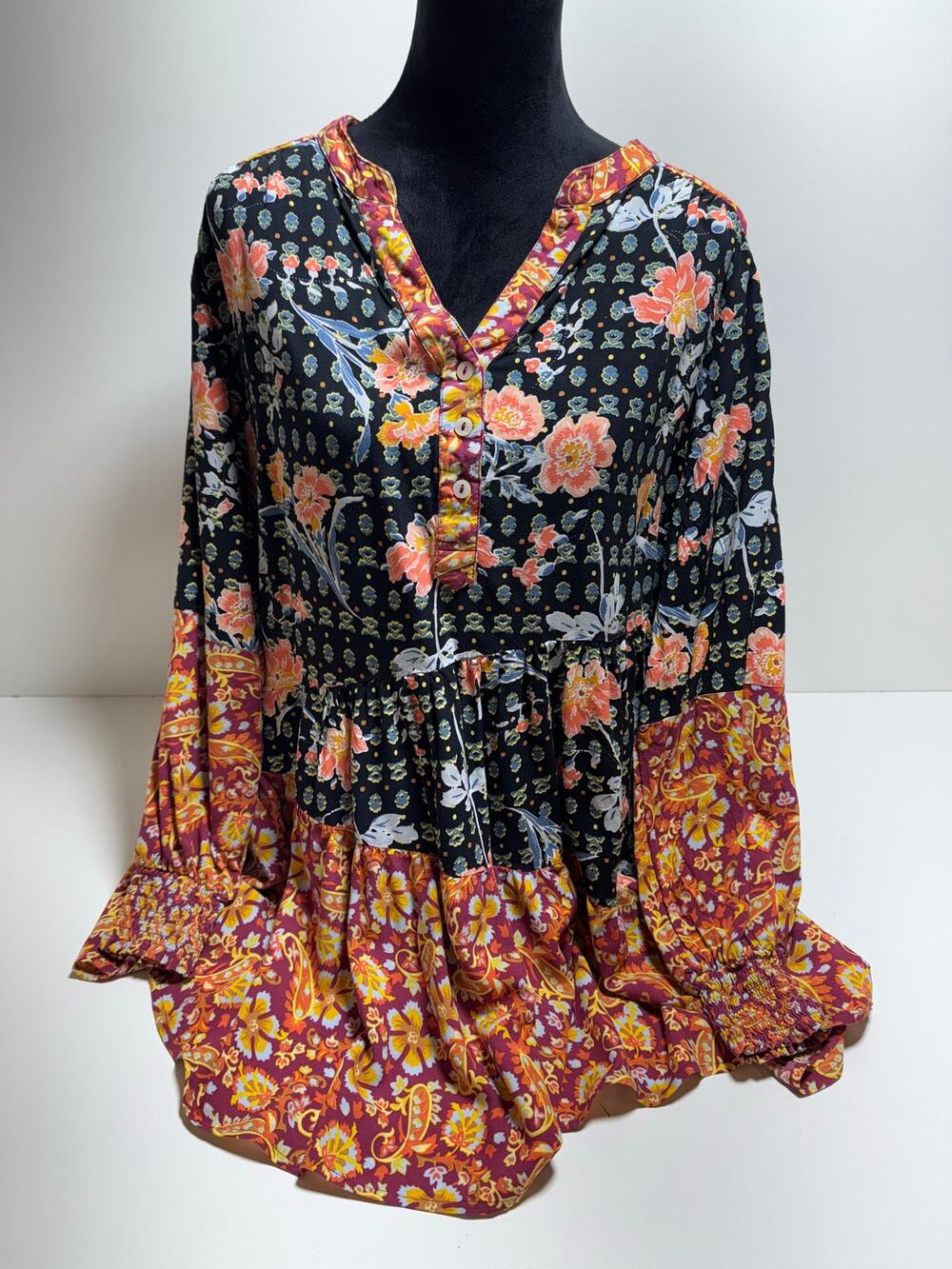Avenue Women’s Boho Peasant Blouse Sz 18 Paisley Fall Print Festival Plus Sz